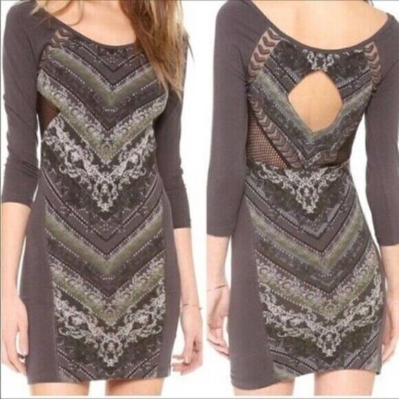 Free People Out of Africa Bodycon Mini Dress Mesh Cutout Size XS - Picture 1 of 8